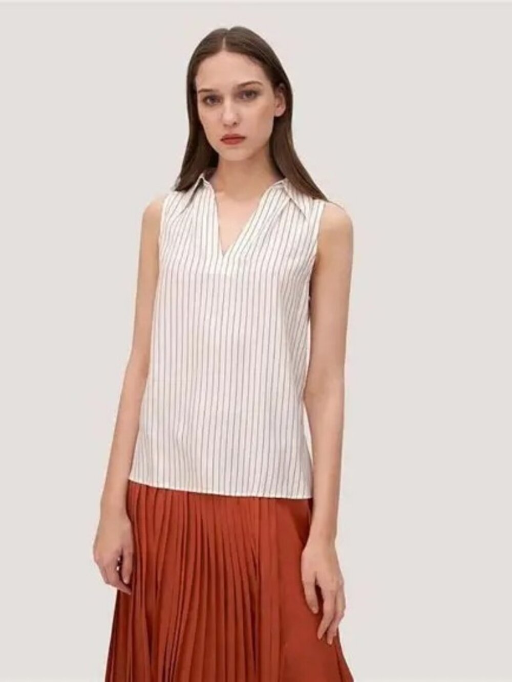 Lily Silk - Women's Graceful Pinstriped Silk Violet Top